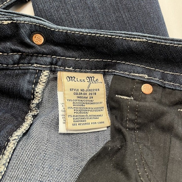 Miss Me Blue Jeans Mid Rise Easy Boot Worn Once 28 Womens Dark Wash Sequins - Picture 9 of 10